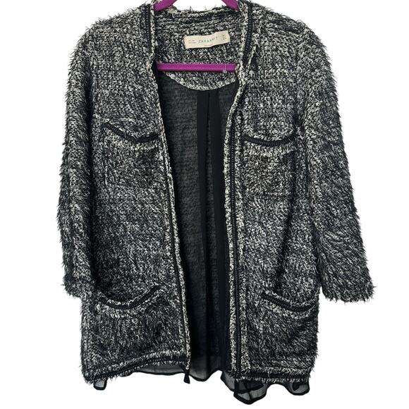 Zara Knit Open Front Unstructured Cardigan Sweater Black Women's Size Small - Picture 1 of 5
